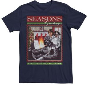 Star Wars Christmas Seasons Greetings from the Skywalkers Size Large Tee Shirt